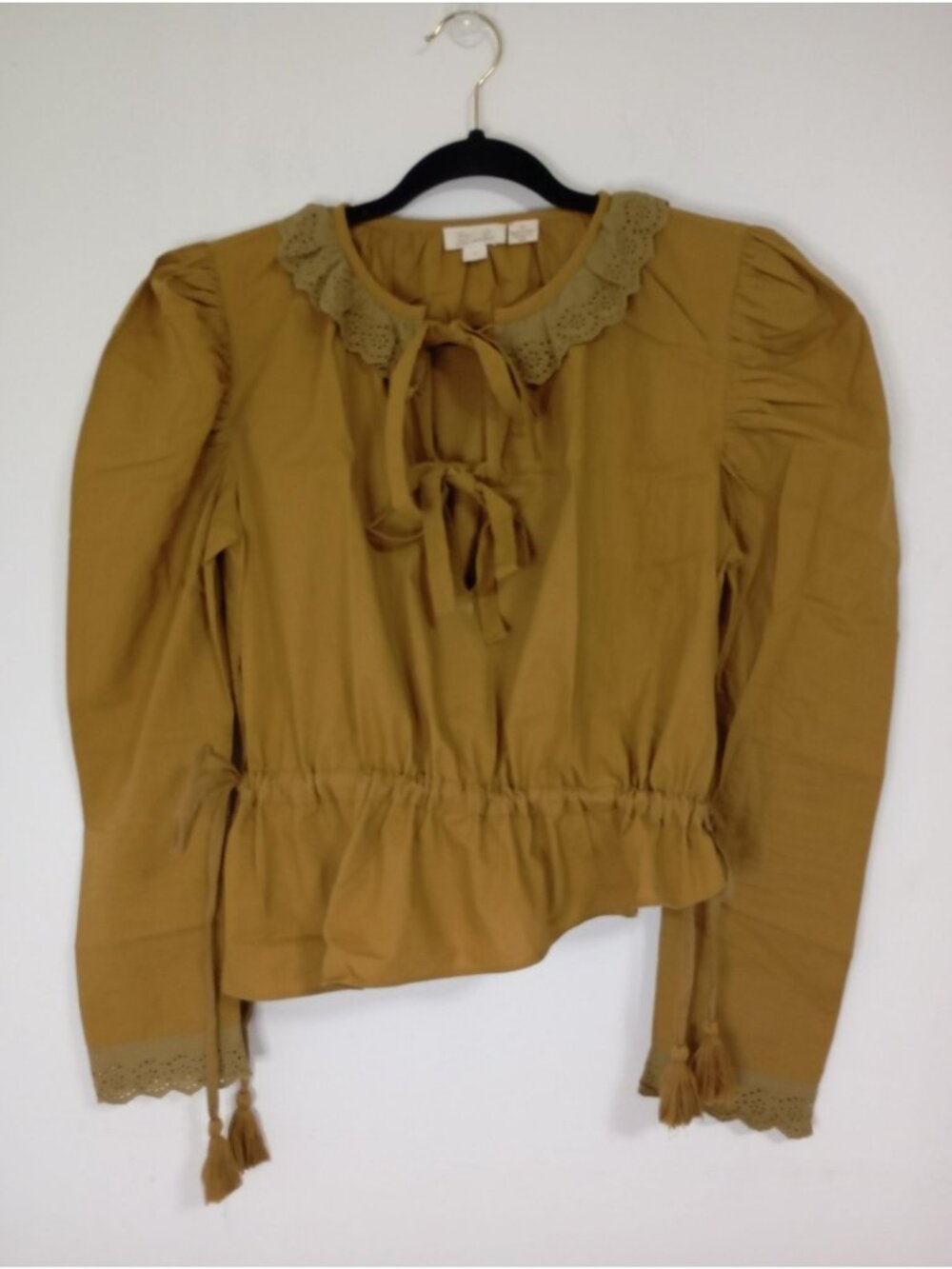 Letimeke By Anthropologie Top 100% Cotton Lace Collar Tassel Details - Size S